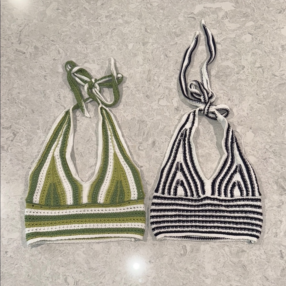 Striped Crochet Halter Tops